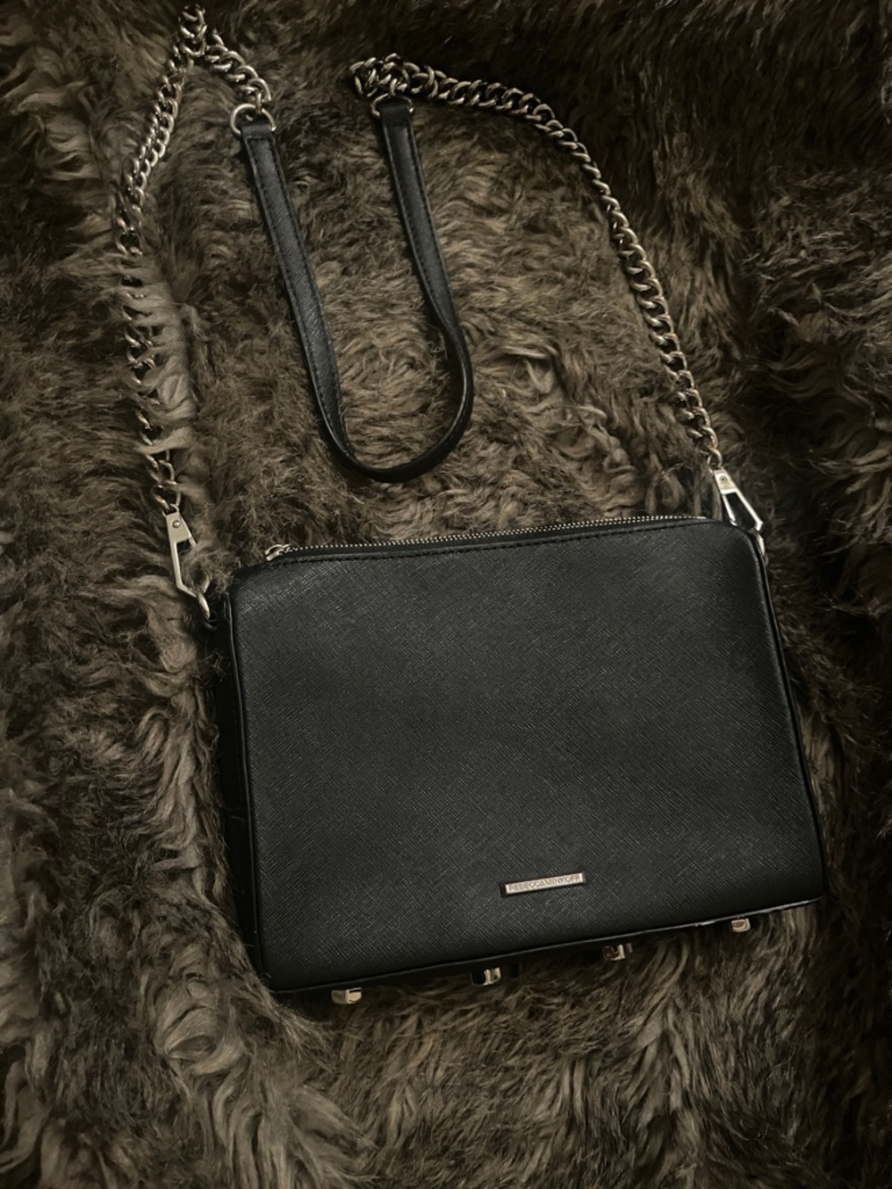 Rebecca Minkoff Black Textured Bag with Silver Nameplate